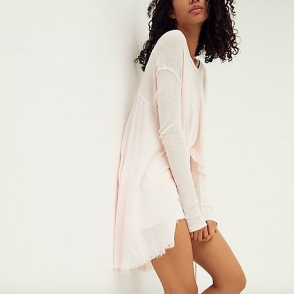 🩷 FREE PEOPLE Light Pink TT Special Tee Hi-Lo Long-Sleeve Tunic Top